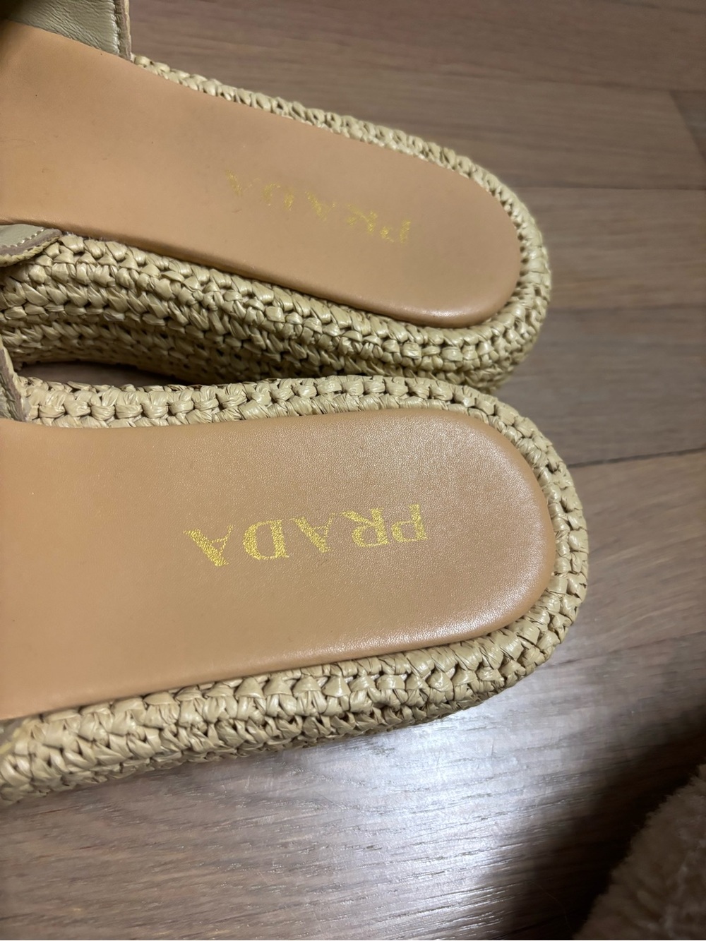 Prada Natural Raffia Slide Sandals with Triangle Logo Plaque - Picture 4 of 6
